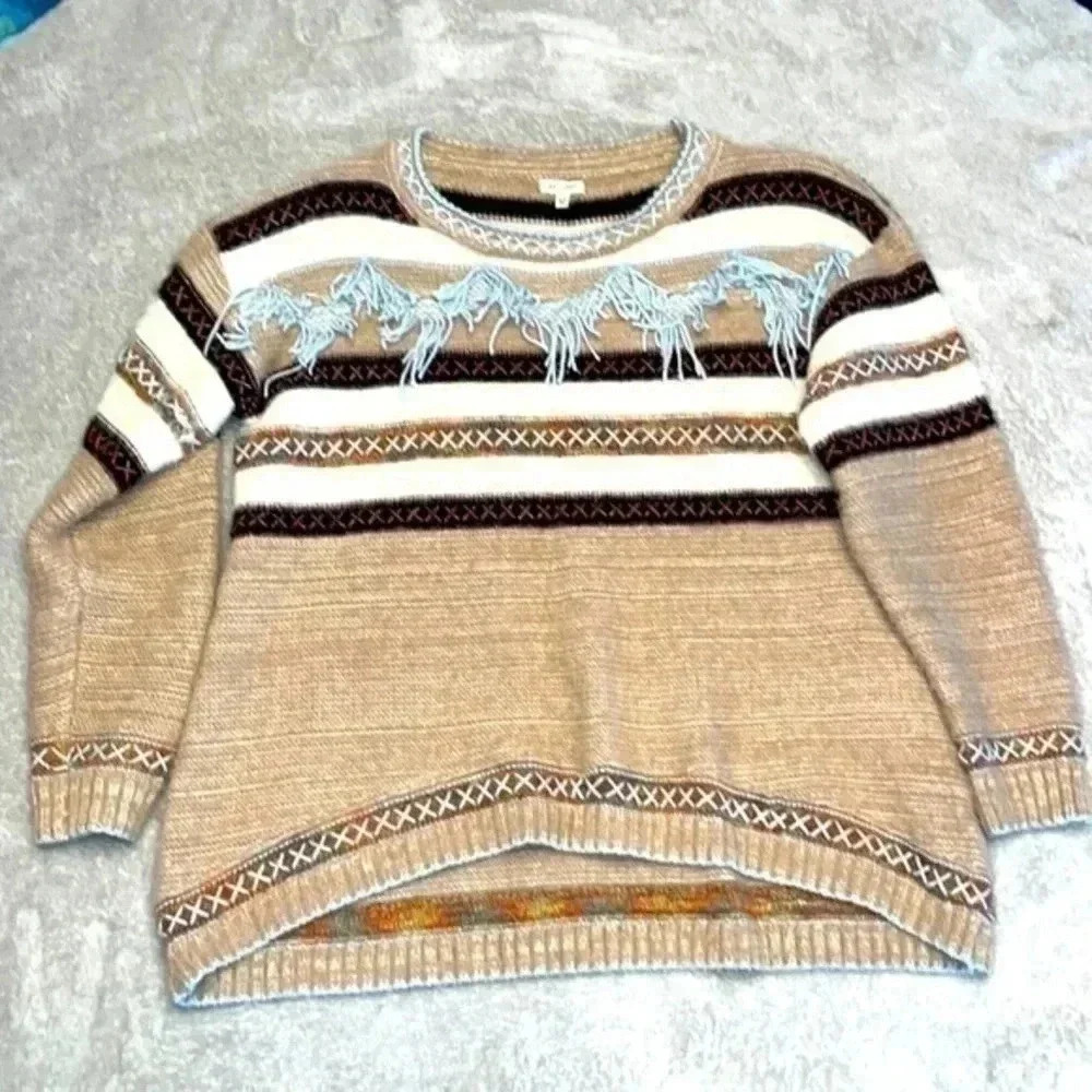 En Creme Boho Sweater Fringe Western Like New